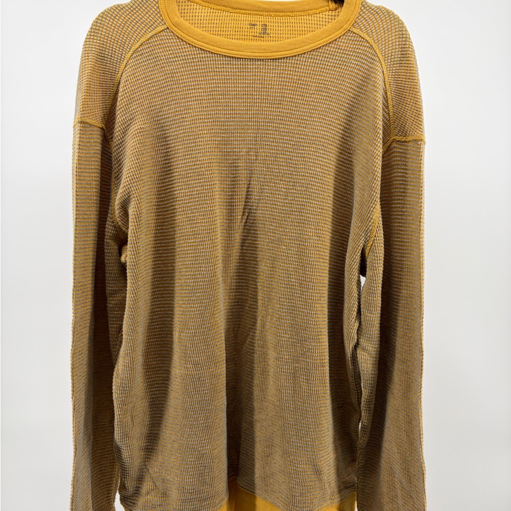 Gap Y2K Men’s Raglan Waffle Golden Long‎ Sleeve shirt Size XXL Striped Vintage
